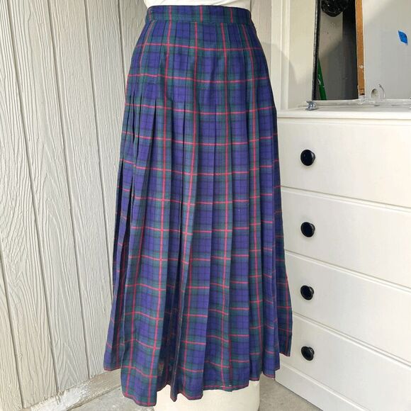 VTG 90s GAP Plaid Tartan Pleated Midi Skirt Rayon Grunge Academia Sz 8 - Picture 5 of 8